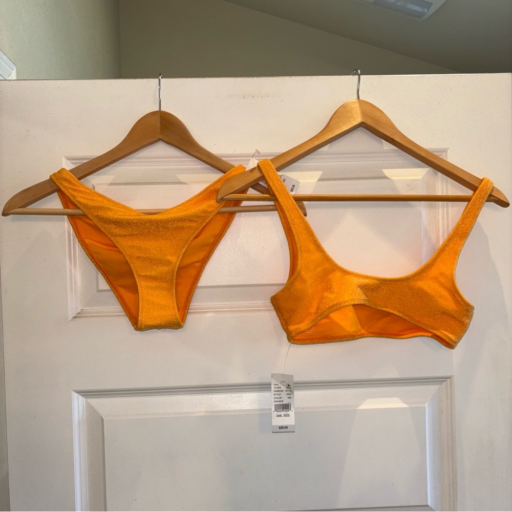 Pacsun Small Kendall & Kylie Micro Bikini Top And Bottom Sparkle Orange Gold NWT